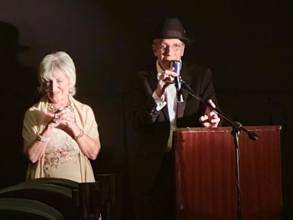 Dave and Goldie Winn speaking at the Rainbow in the Night Movie Premiere, Life Story of Jane "Goldie" Winn, Delray Beach, Florida, June 4, 2023
