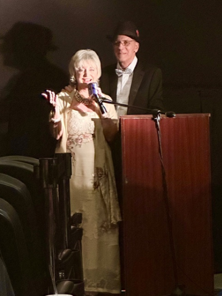 Dave and Goldie Winn speaking at the Rainbow in the Night Movie Premiere, Life Story of Jane "Goldie" Winn, Delray Beach, Florida, June 4, 2023