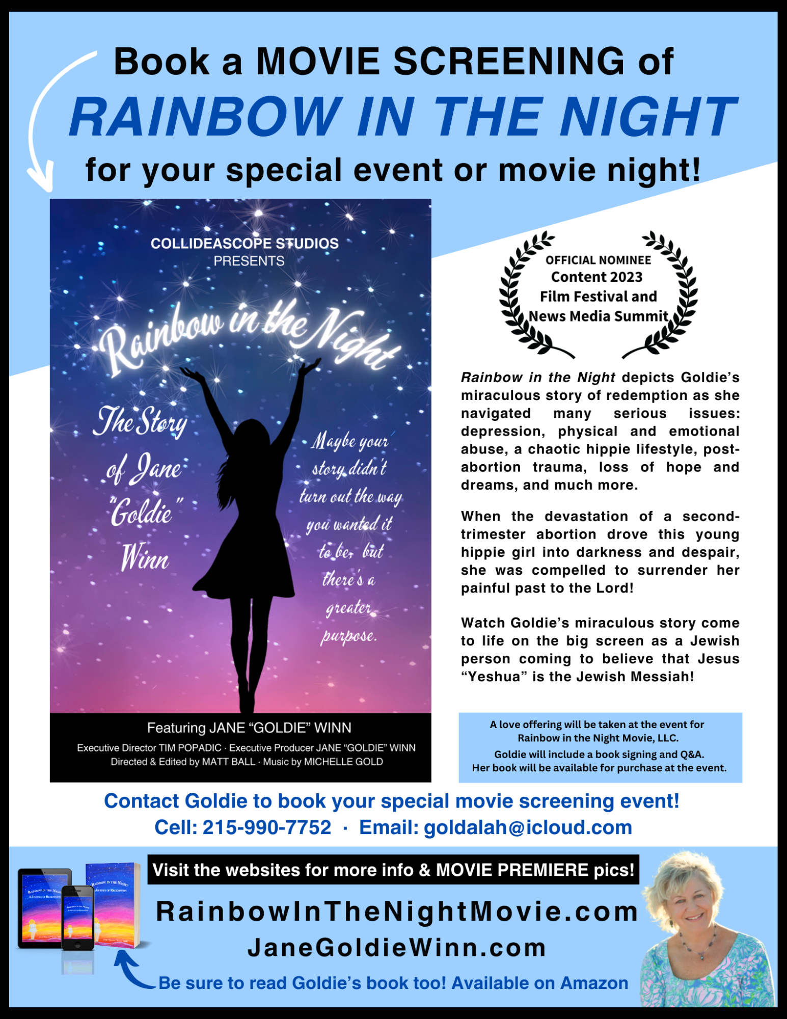 Book a Movie Screening of Rainbow in the Night, Life Story of Jane Goldie Winn