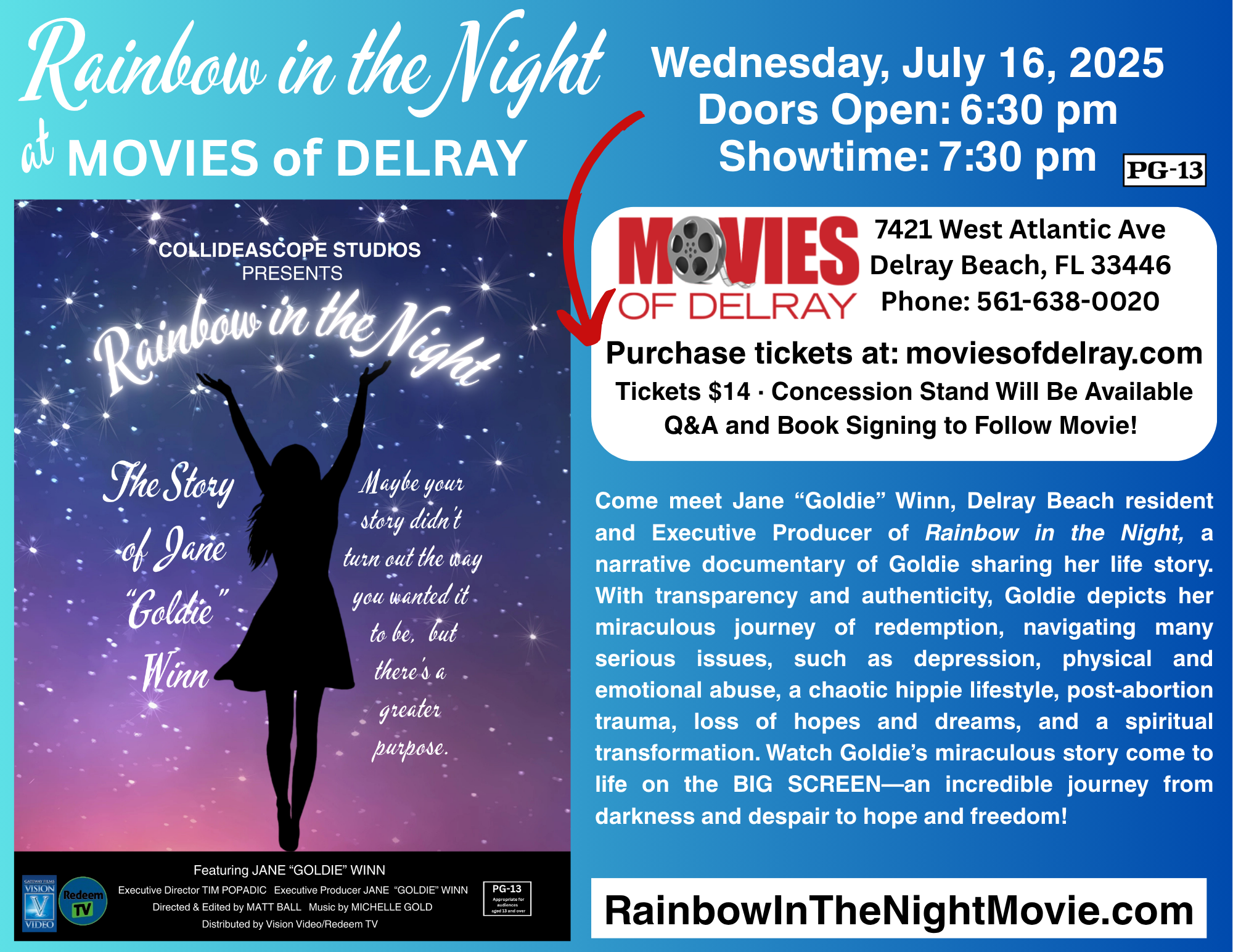Rainbow in the Night movie screening at Movies of Delray in Delray Beach FL July 16, 2025